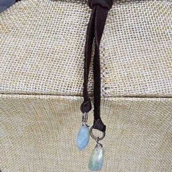 Natural Agate Quartz Stone Slice Pendant Leather Cord Natural Stone Accents 36"L - Picture 4 of 4